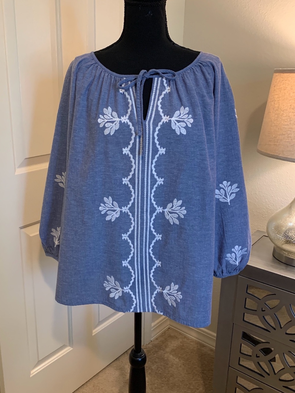 St. John's Bay Blue Embroidered Peasant Blouse - XXL